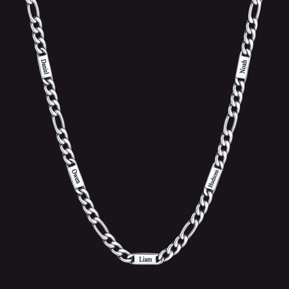 Steel 5mm Figaro chain custom 5-letter name necklace for men