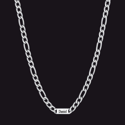 Steel 7mm Figaro chain custom 1-letter name necklace for men