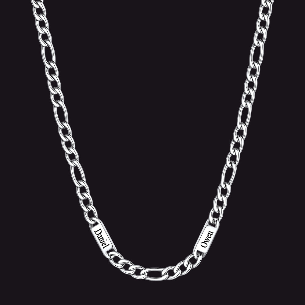 Steel 7mm Figaro chain custom 2-letter name necklace for men