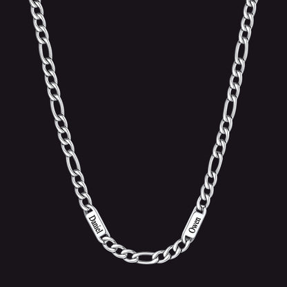 Steel 7mm Figaro chain custom 2-letter name necklace for men