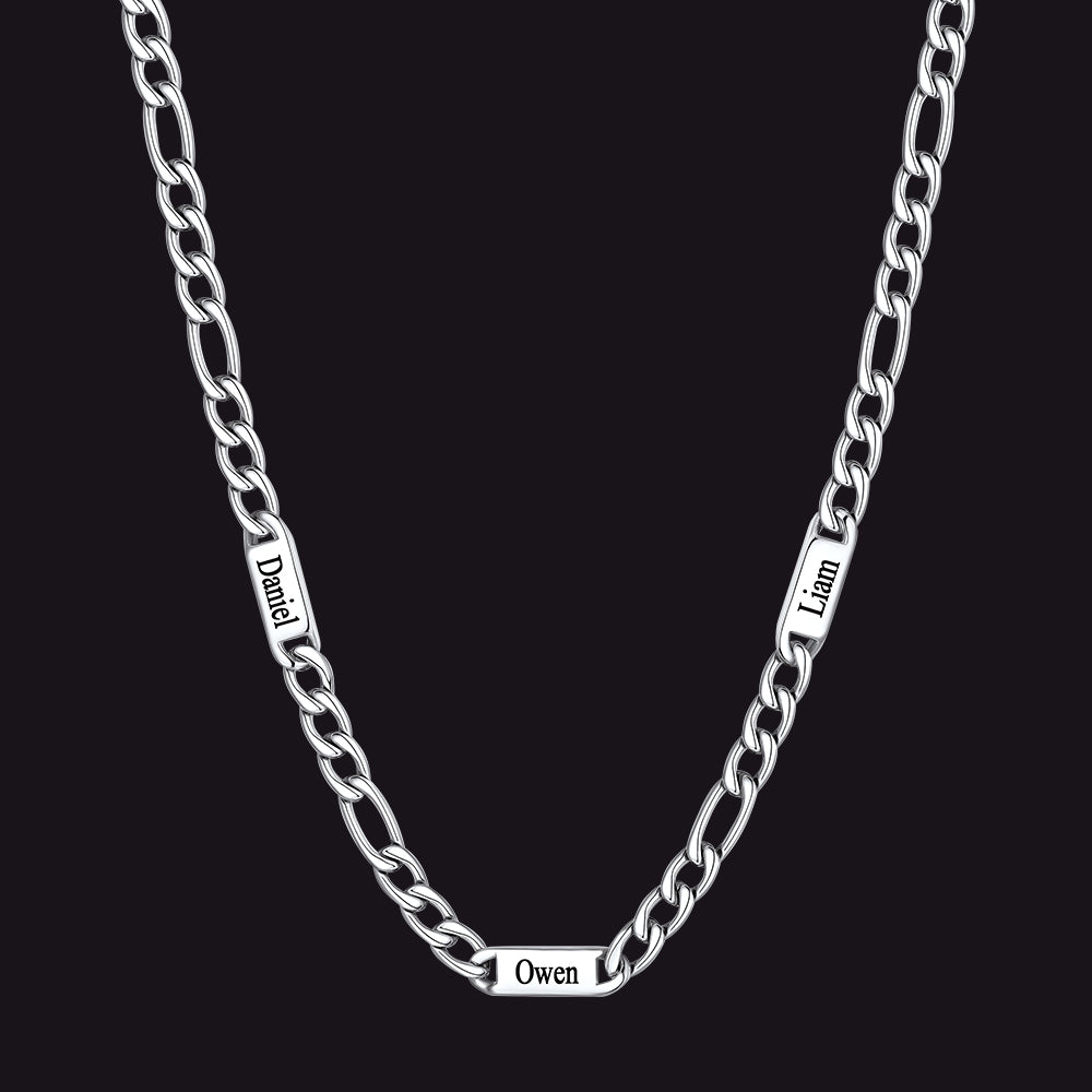 Steel 7mm Figaro chain custom 3-letter name necklace for men
