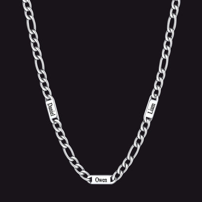 Steel 7mm Figaro chain custom 3-letter name necklace for men