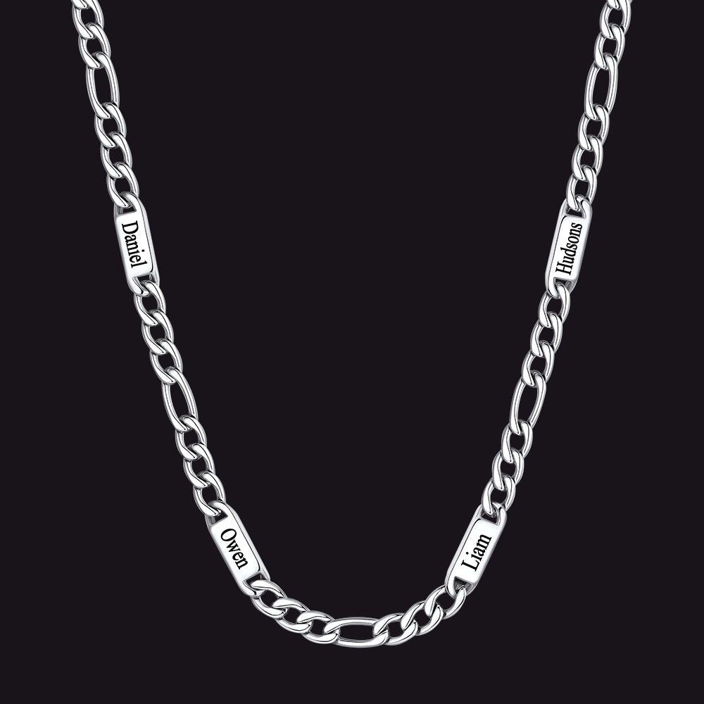 Steel 7mm Figaro chain custom 4-letter name necklace for men