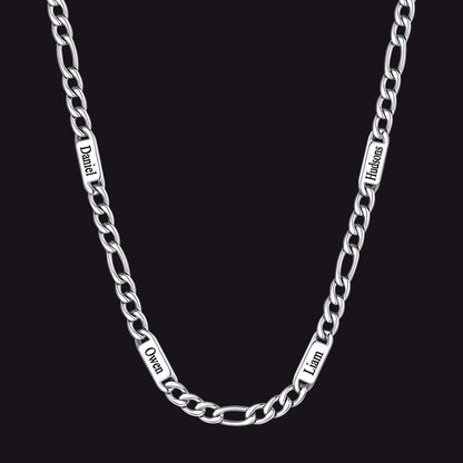 Steel 7mm Figaro chain custom 4-letter name necklace for men
