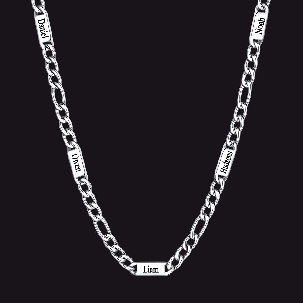 Steel 7mm Figaro chain custom 5-letter name necklace for men
