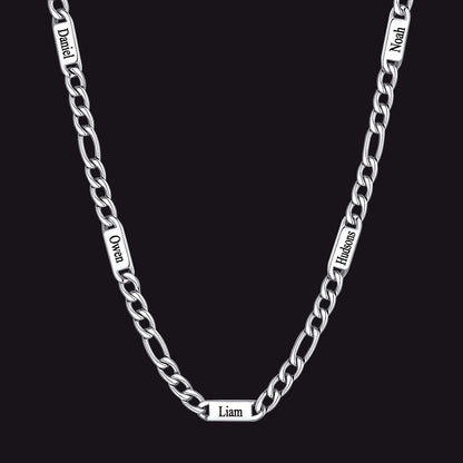 Steel 7mm Figaro chain custom 5-letter name necklace for men