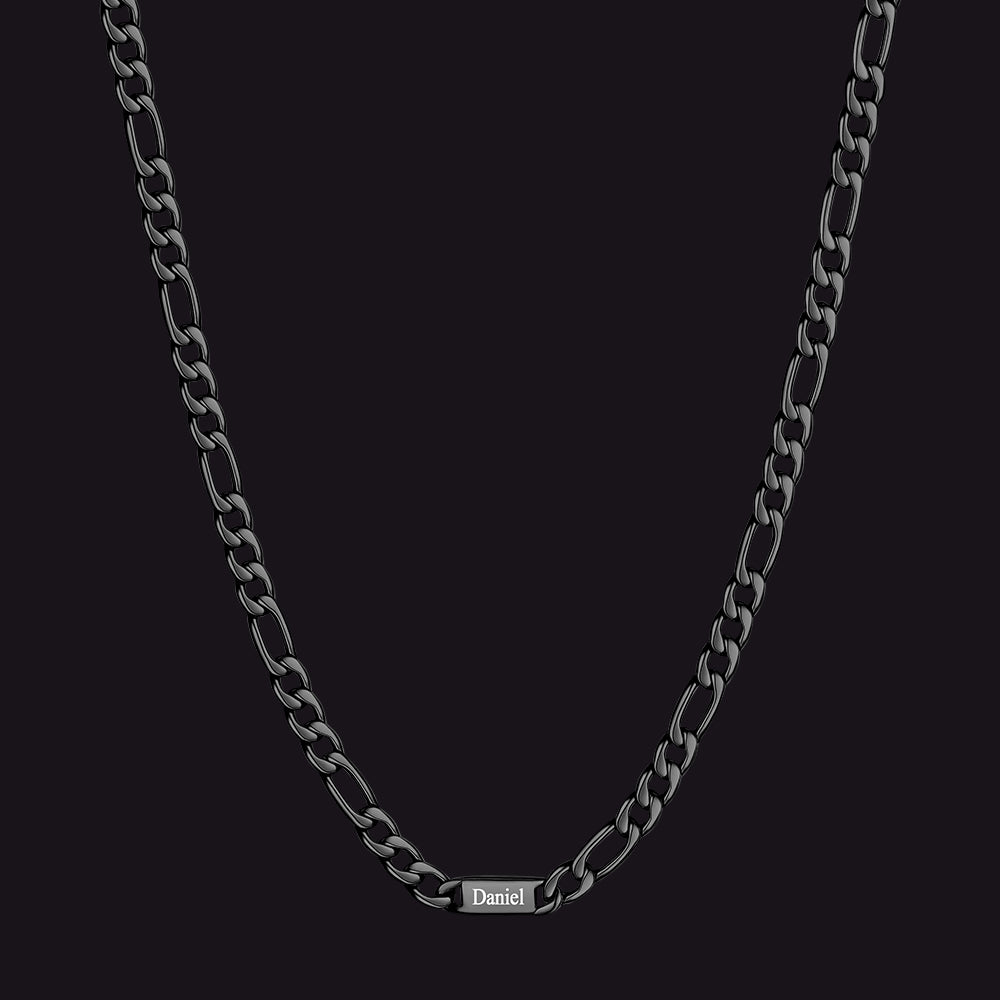 Black 5mm Figaro chain custom 1-letter name necklace for men