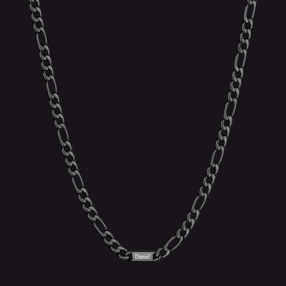 Black 5mm Figaro chain custom 1-letter name necklace for men