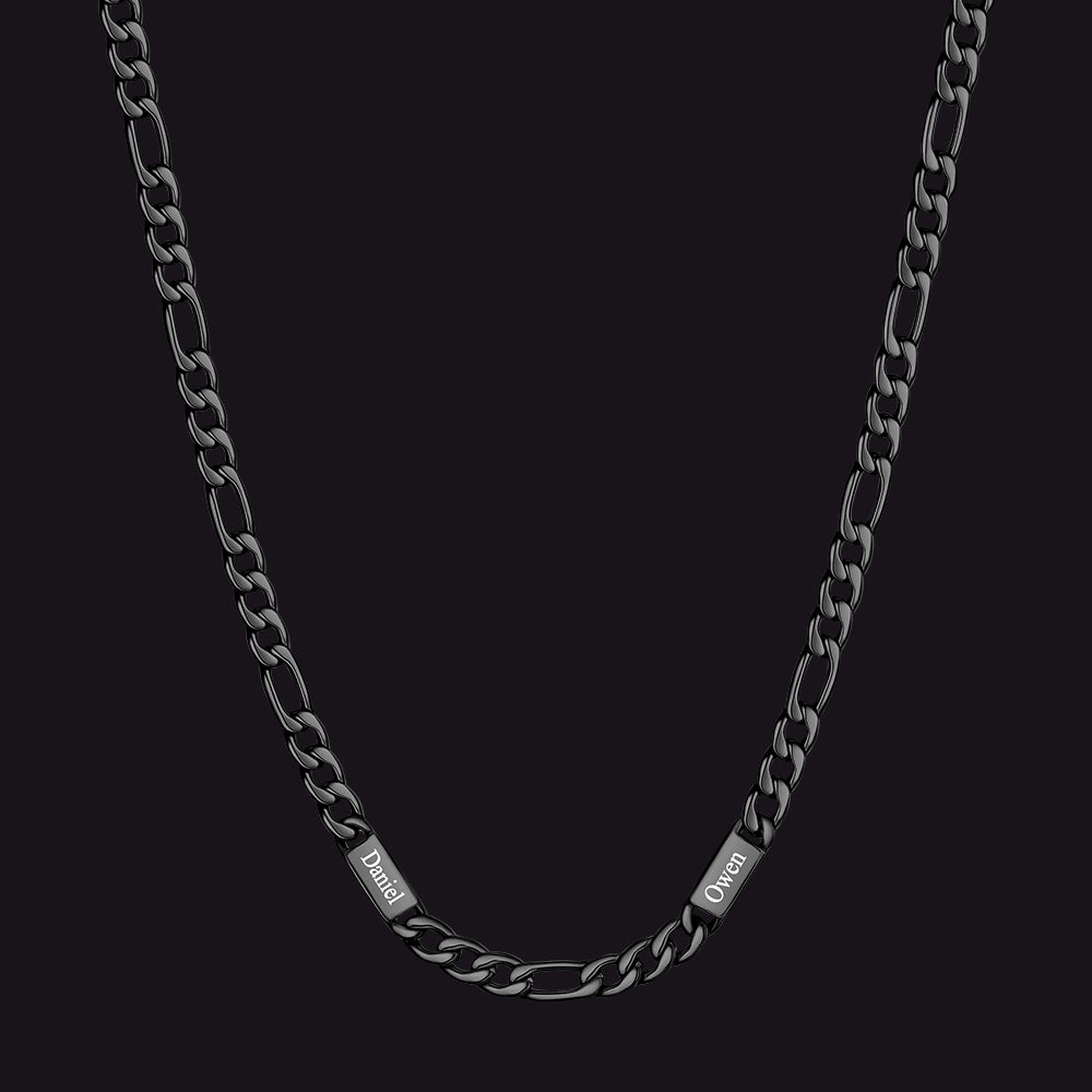 Black 5mm Figaro chain custom 2-letter name necklace for men