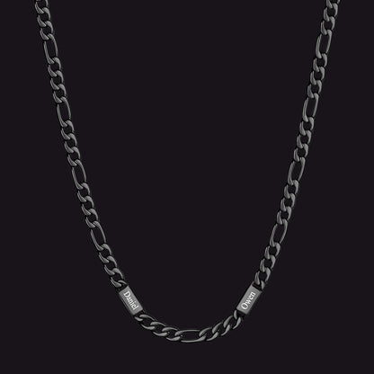 Black 5mm Figaro chain custom 2-letter name necklace for men