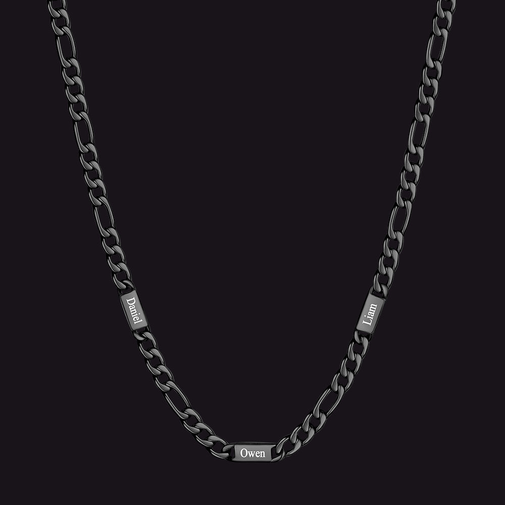 Black 5mm Figaro chain custom 3-letter name necklace for men