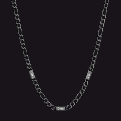 Black 5mm Figaro chain custom 3-letter name necklace for men