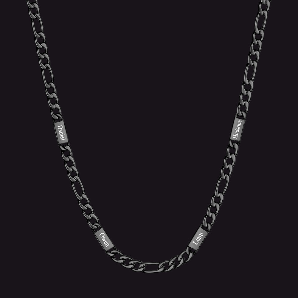 Black 5mm Figaro chain custom 4-letter name necklace for men