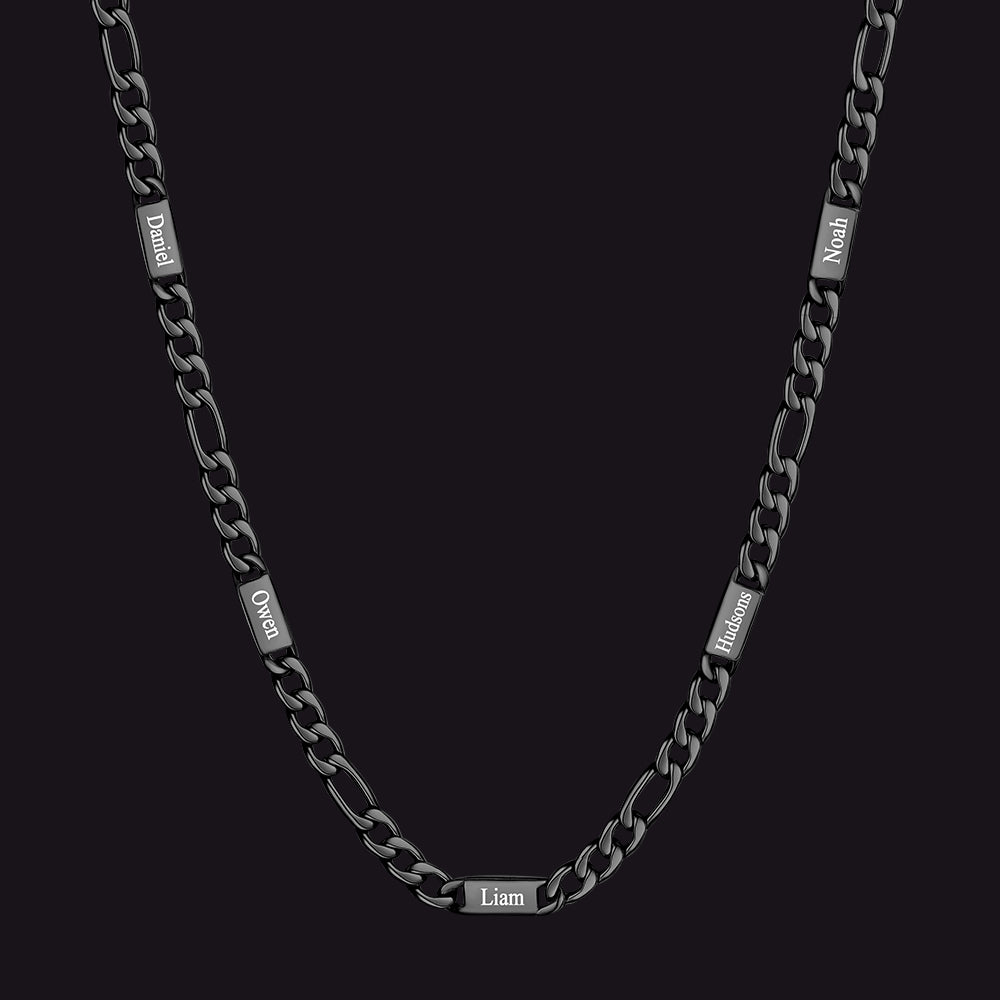 Black 5mm Figaro chain custom 5-letter name necklace for men