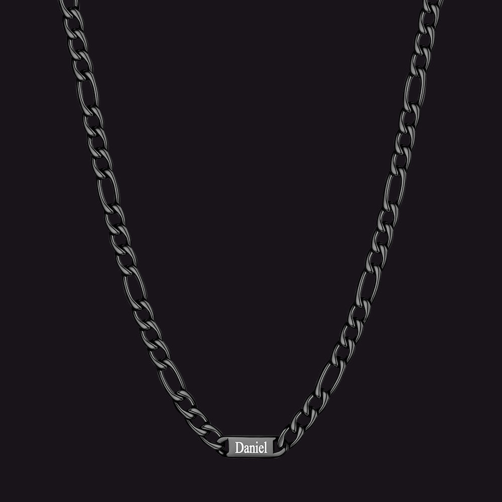 Black 7mm Figaro chain custom 1-letter name necklace for men