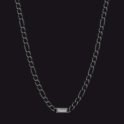 Black 7mm Figaro chain custom 1-letter name necklace for men