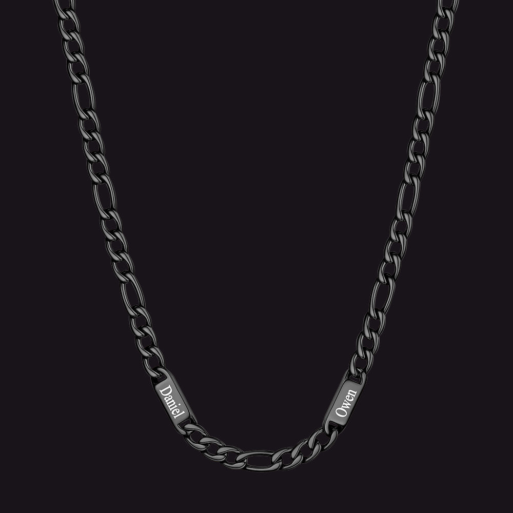 Black 7mm Figaro chain custom 2-letter name necklace for men