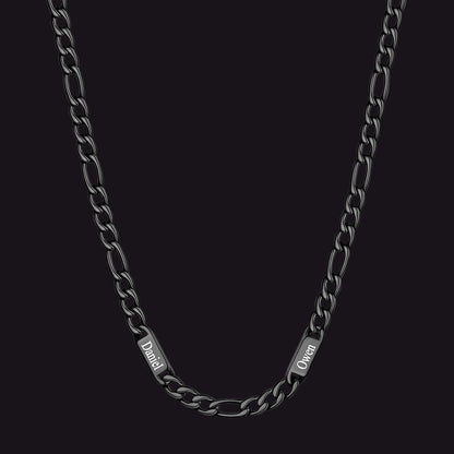 Black 7mm Figaro chain custom 2-letter name necklace for men