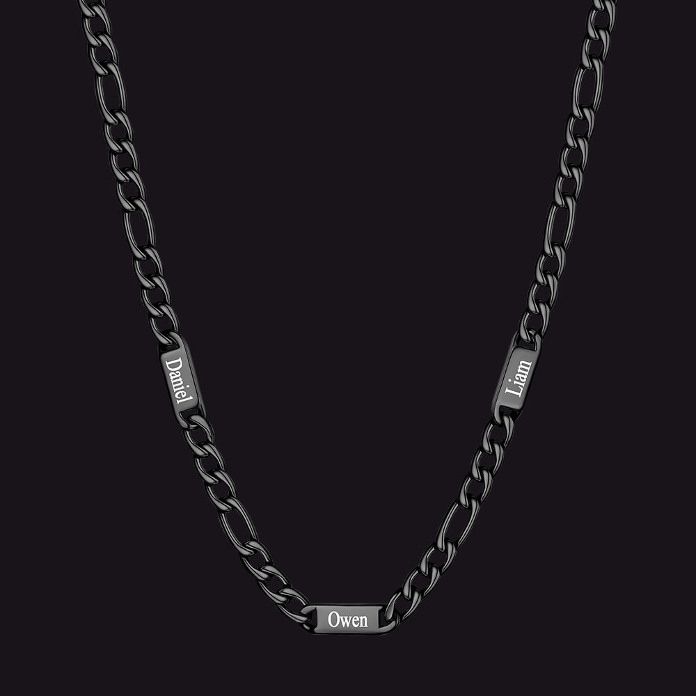 Black 7mm Figaro chain custom 3-letter name necklace for men