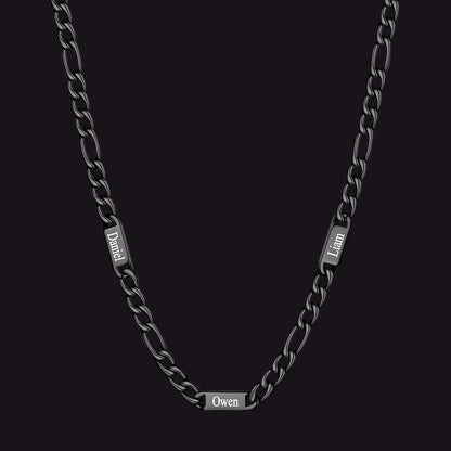 Black 7mm Figaro chain custom 3-letter name necklace for men