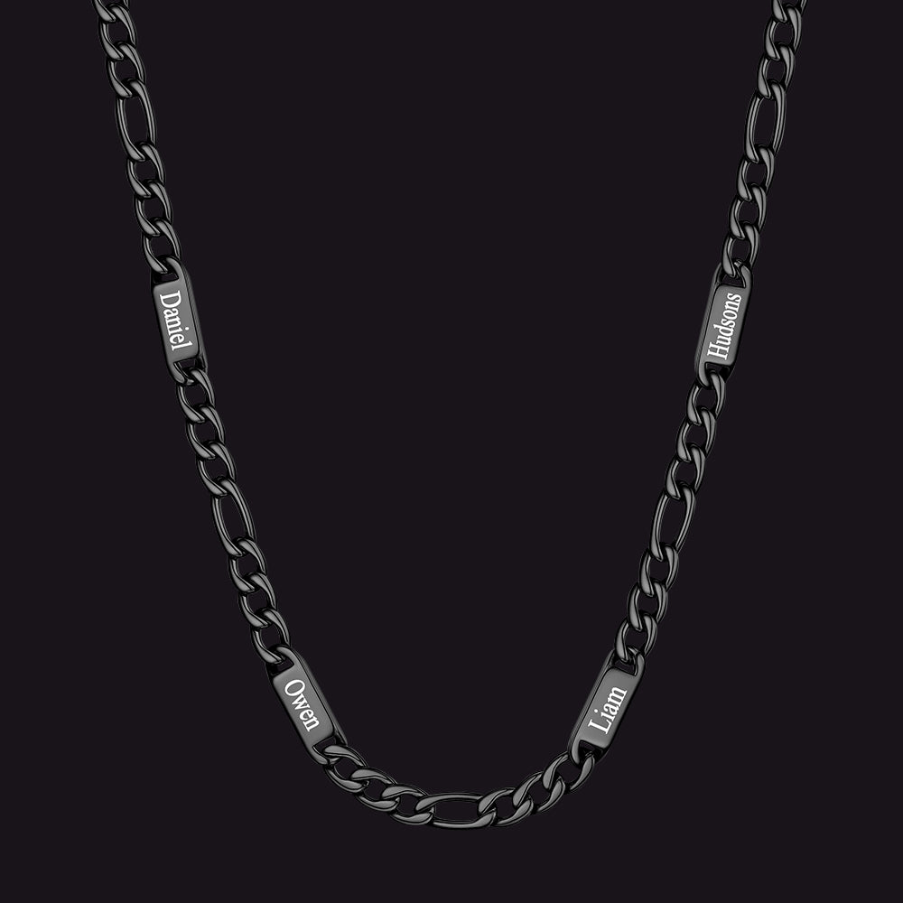 Black 7mm Figaro chain custom 4-letter name necklace for men