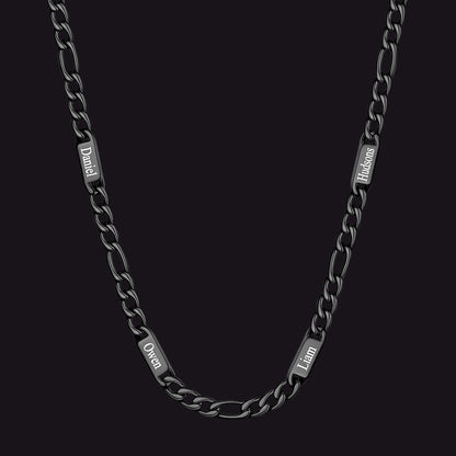 Black 7mm Figaro chain custom 4-letter name necklace for men