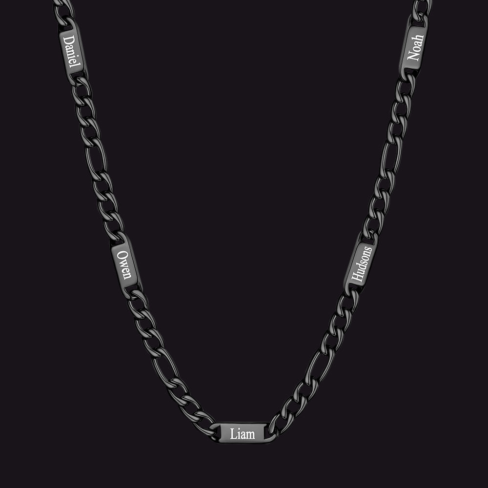 Black 7mm Figaro chain custom 5-letter name necklace for men