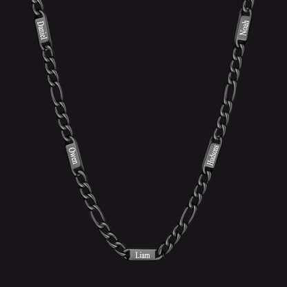 Black 7mm Figaro chain custom 5-letter name necklace for men