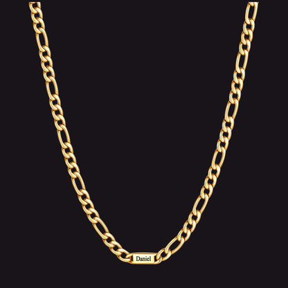 Gold 5mm Figaro chain custom 1-letter name necklace for men