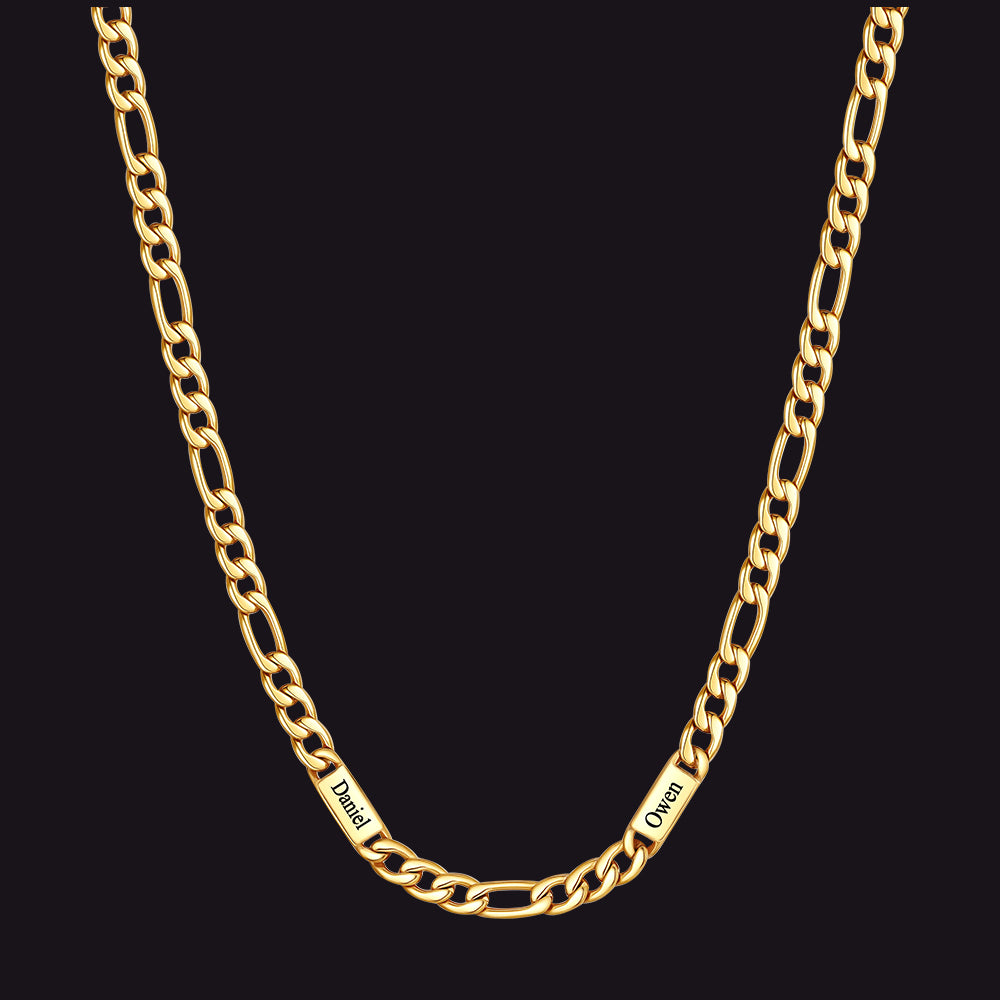 Gold 5mm Figaro chain custom 2-letter name necklace for men