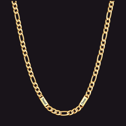 Gold 5mm Figaro chain custom 2-letter name necklace for men