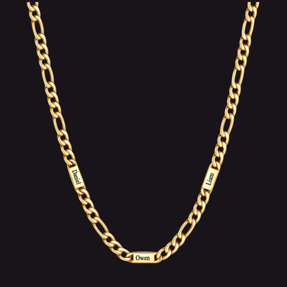 Gold 5mm Figaro chain custom 3-letter name necklace for men