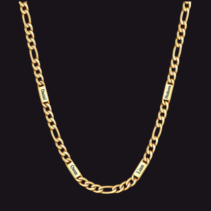 Gold 5mm Figaro chain custom 4-letter name necklace for men