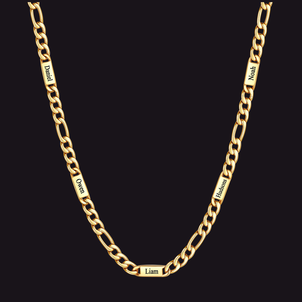 Gold 5mm Figaro chain custom 5-letter name necklace for men