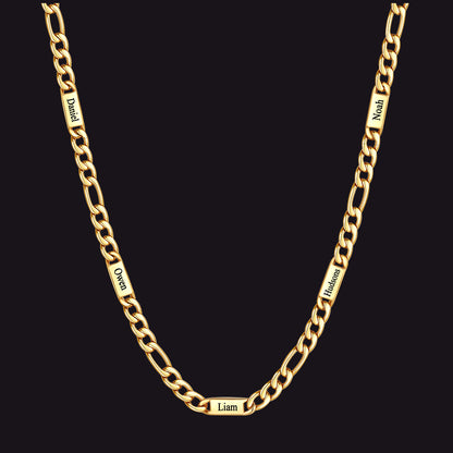 Gold 5mm Figaro chain custom 5-letter name necklace for men