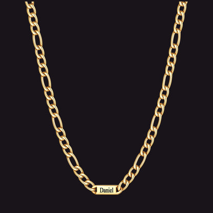 Gold 7mm Figaro chain custom 1-letter name necklace for men