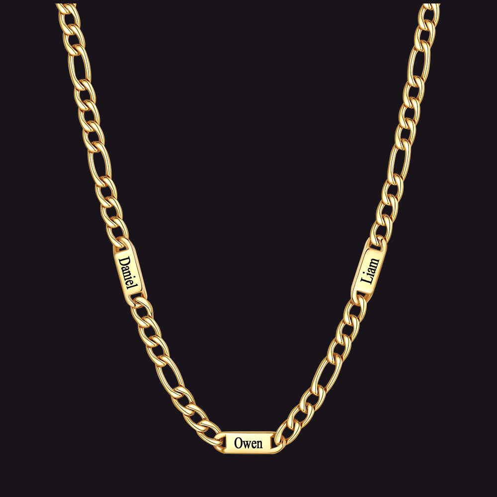 Gold 7mm Figaro chain custom 3-letter name necklace for men