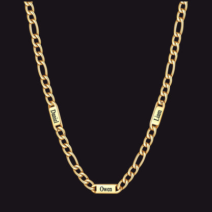 Gold 7mm Figaro chain custom 3-letter name necklace for men