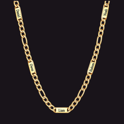 Gold 7mm Figaro chain custom 5-letter name necklace for men