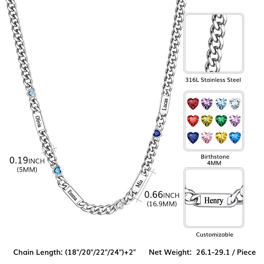  5MM Width Name Heart-shaped Birthstone Cuban Chain Necklace