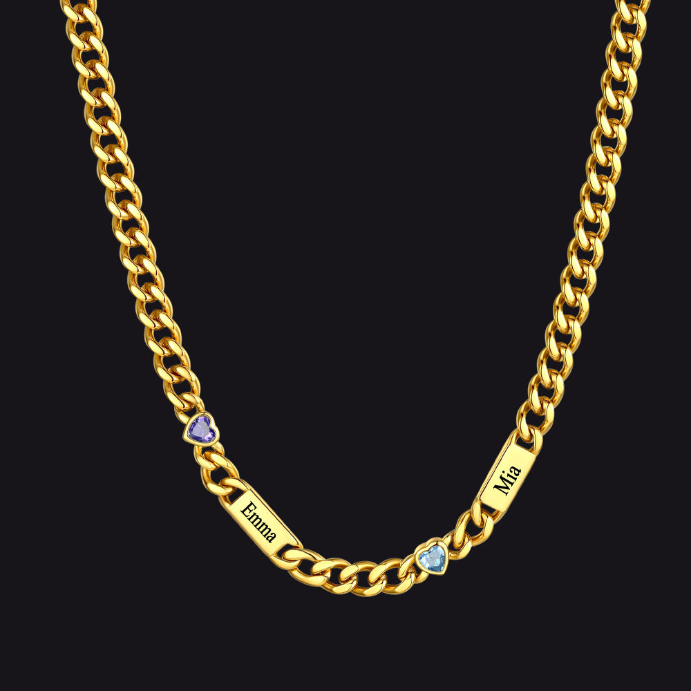  5MM Width Name Heart-shaped Birthstone Cuban Chain Necklace