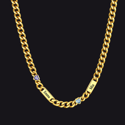  5MM Width Name Heart-shaped Birthstone Cuban Chain Necklace