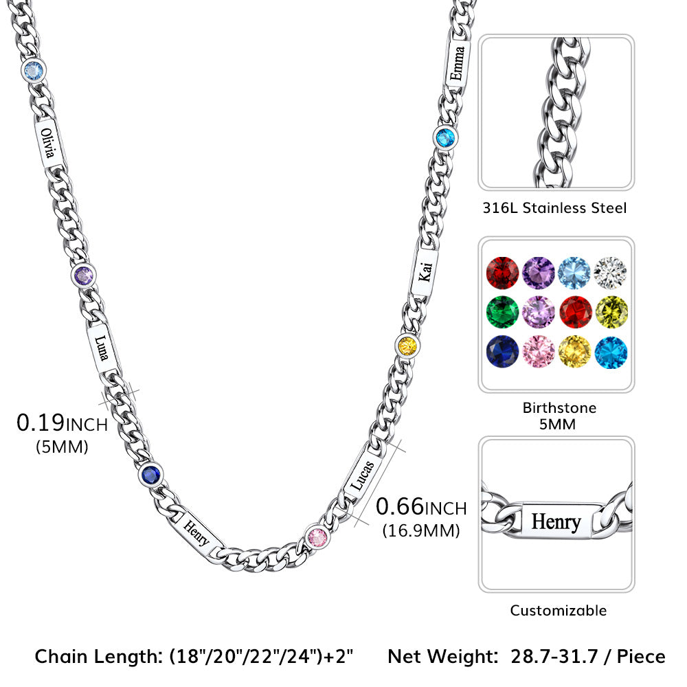  5mm Custom Name Cuban Chain Necklace with Birthstone
