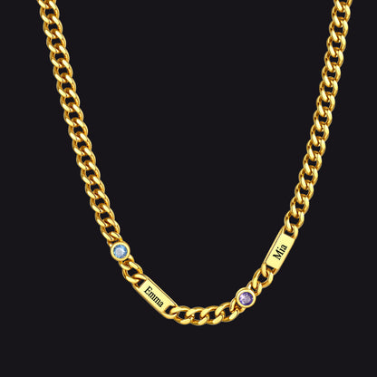 Gold / 2 Names / 24Inches 5mm Custom Name Cuban Chain Necklace with Birthstone