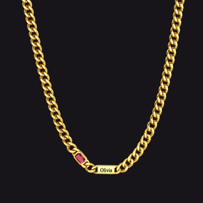 Gold / 1 Name / 24Inches 5mm Engraved Name Cuban Chain Necklace with Rectangle Birthstone