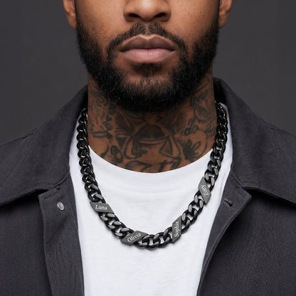 Black Customized Engraved 1-6 Name Cuban Chain Necklace for Men, Father, boyfriend, 7/9/12mm Width