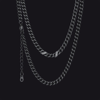 Black / 5mm / 2 Names  Engraved Name Cuban Chain Necklace for Women Men