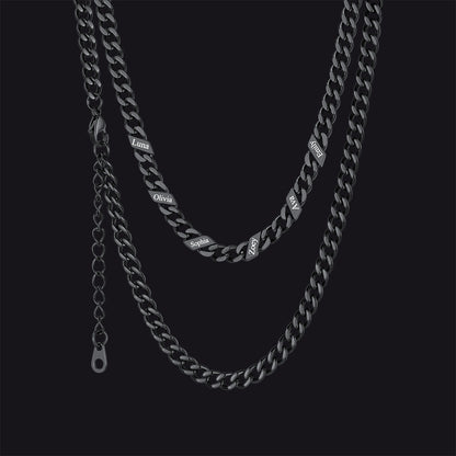 Black / 5mm / 6 Names  Engraved Name Cuban Chain Necklace for Women Men