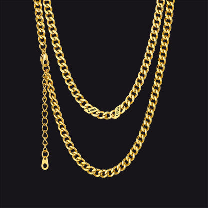 14k Gold / 5mm / 2 Names  Engraved Name Cuban Chain Necklace for Women Men