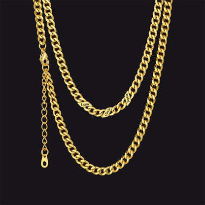 14k Gold / 5mm / 3 Names  Engraved Name Cuban Chain Necklace for Women Men